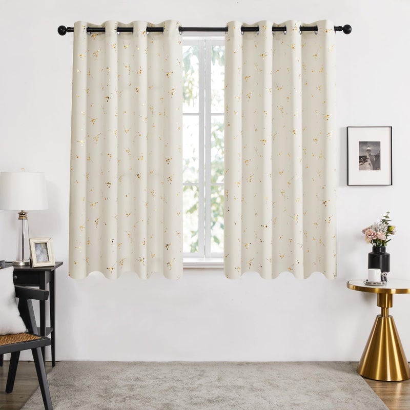 Deconovo Blackout Curtains 2 Panels, 52x54 Inch, Thermal Insulated Room-Darkening Grommet Drapes for Bedroom & Living Room, Gold Constellation Pattern, Polyester, Machine-Washable, Light Beige - Image 2